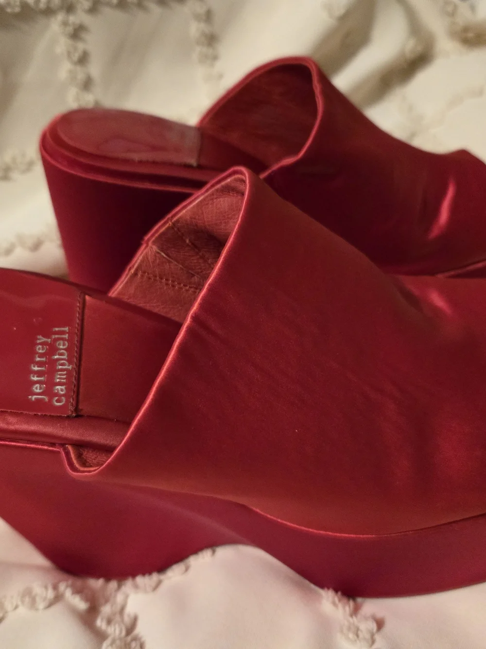 Jeffrey Campbell Sexy Red Satin Platform Mule Heels